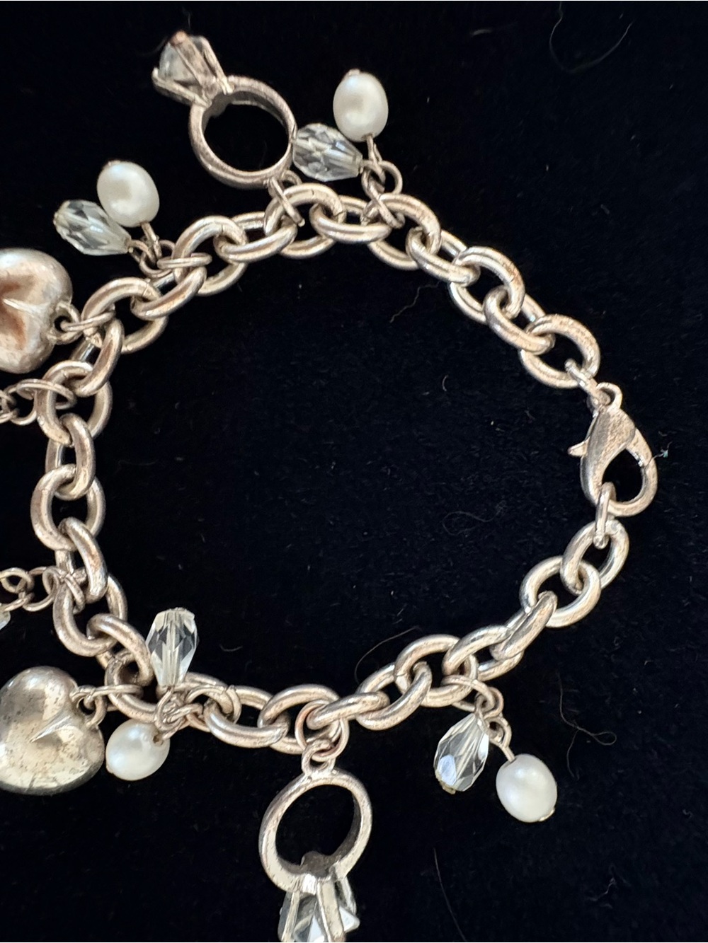 Silver-Tone Heart & Pearl Charm Bracelet - Silver